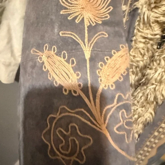 Penny Lane Massini Brown Embroidered suede, leather vintage Jacket with Faux Fur - Picture 9 of 16
